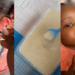 "What is with babies and garri? – Lady quizzes as her niece refuses baby food for garri (VIDEO)