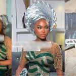 Bride and artiste wow netizens as they transform aluminum foil into head tie (WATCH)