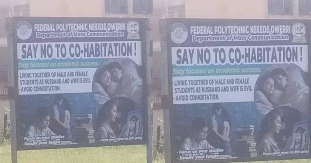 "There were even awards for it back then BEST COUPLE" – Billboard in Imo Polytechnic w@rns students against cohabitation (IMAGES)
