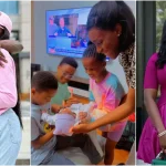 Anita Okoya hailed as Paul introduces their children to Ivy's newborn baby