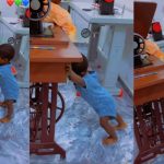 Mother shocked as she sees baby effortlessly pushing sewing machine