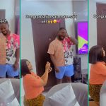 Lady Kneels To Propose To Her Man, Many React as He Accepts Her Ring in Viral Video