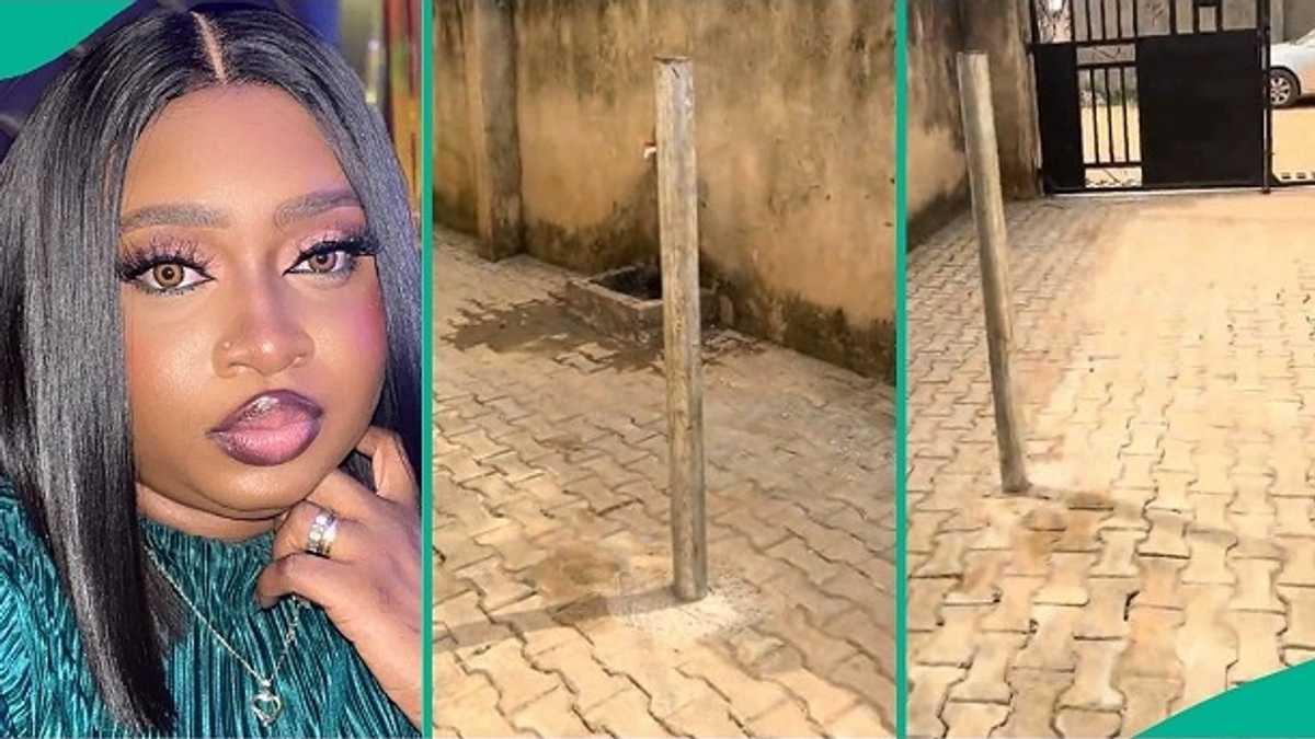 Tenant Cries Out as Landlady Allegedly Erects 2 Poles In Compound to Stop People from Parking Cars