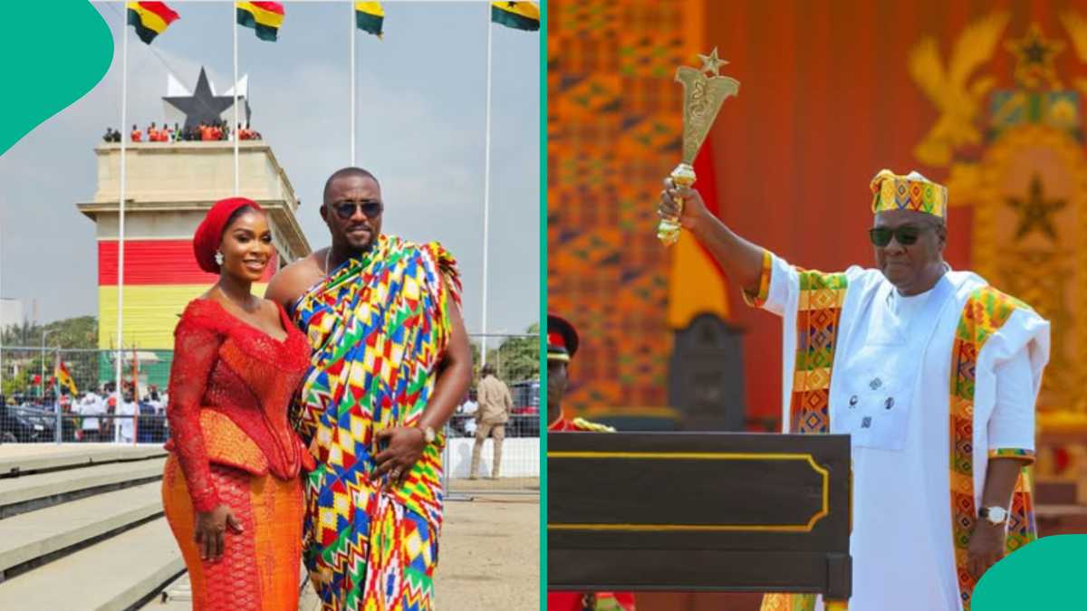 John Dumelo, Wife Slay in Vibrant Kente Outfit at President John Mahama of Ghana’s Inauguration